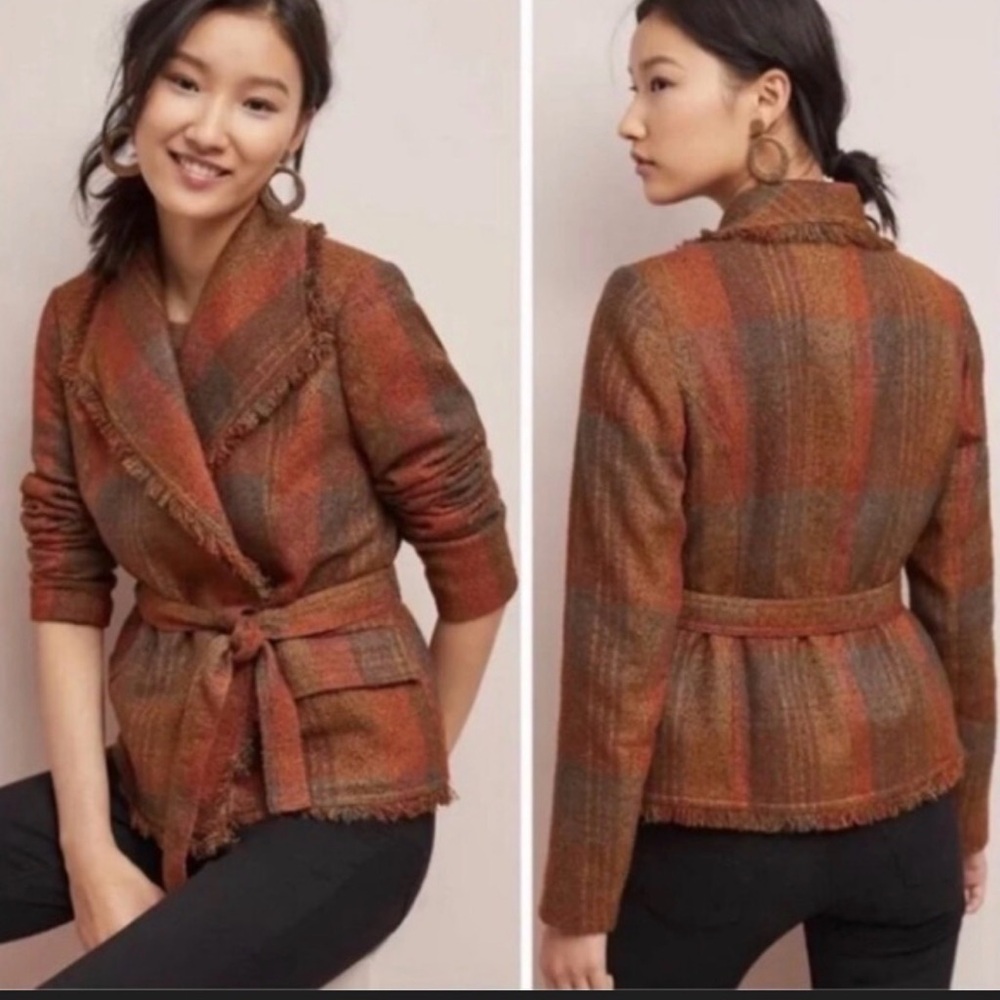 Anthropologie Rust and Brown Plaid Blazer